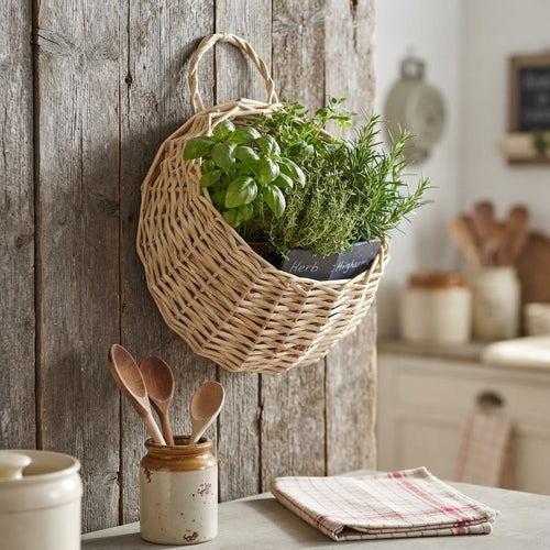 Farmhouse Woven Wall Hanging Planter Basket | Rattan & Seagrass Flower Pot Holder for Pothos, Succulents & Hanging Plants