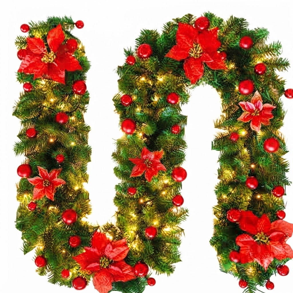 Christmas Rattan Door Wreath with Red & Gold Ribbon | Festive Wicker Front Door Hanger, Holiday Wall Decor