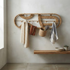 Handwoven Rattan Wall Shelf & Key Holder | Creative Wicker Wall Mounted Organizer for Bedroom, Living Room & Entryway