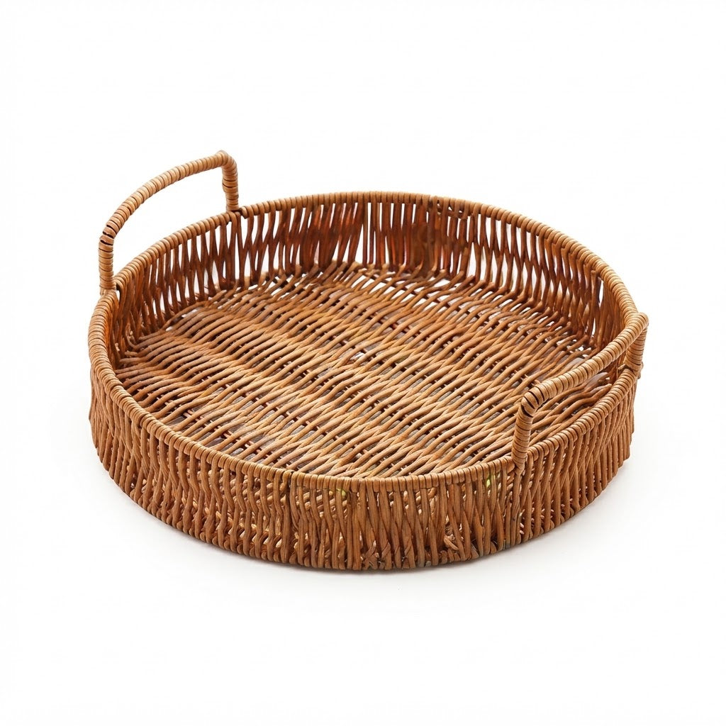 Handwoven Rattan Snack & Fruit Basket | Wicker Serving Basket for Bread, Cake, Tea, Snacks & Fruits in Living Room