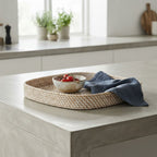 European Style Handwoven Rattan Fruit Tray | Wicker Serving Tray & Fruit Bowl for Coffee Table, Light Luxury Home Decor