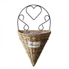 Farmhouse Woven Wall Hanging Planter Basket | Rattan & Seagrass Flower Pot Holder for Pothos, Succulents & Hanging Plants