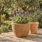 Handwoven Rattan Flower Basket Planter | Wicker Cachepot for Potted Plants, Flower Shop Arrangements & Boho Storage Basket