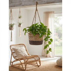Hanging Rattan Planter Basket with Rope | Handwoven Seagrass Wicker Flower Pot Holder for Indoor Plants & Balcony Decor