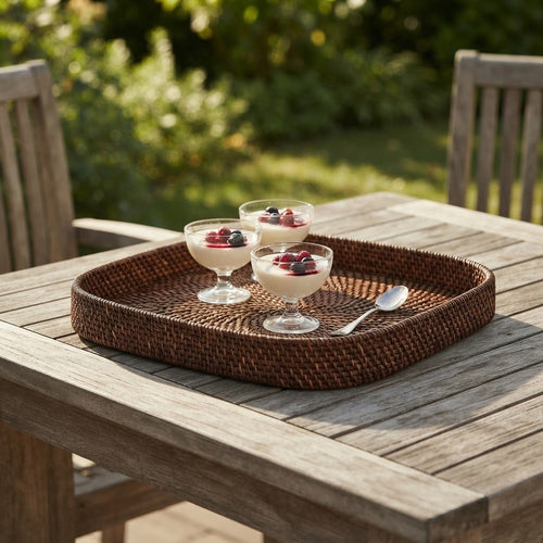 European Style Handwoven Rattan Fruit Tray | Wicker Serving Tray & Fruit Bowl for Coffee Table, Light Luxury Home Decor