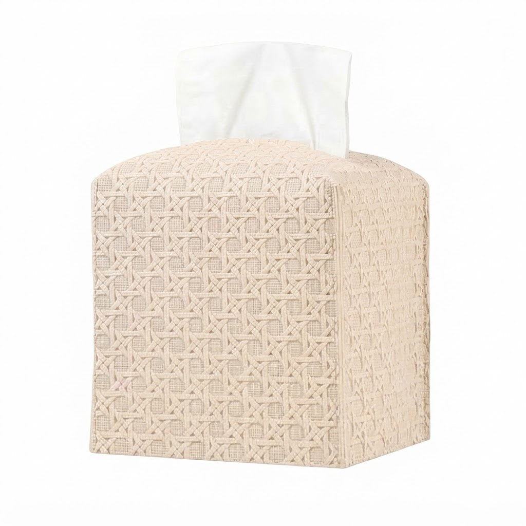 Handwoven Rattan Square Tissue Box Cover | Wicker Napkin & Tissue Dispenser Holder for Living Room, Coffee Table & Car