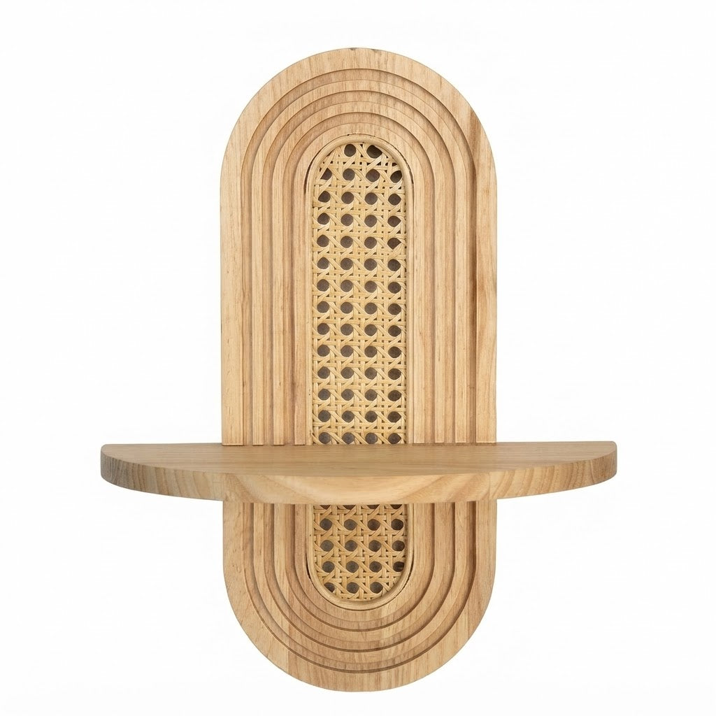 Vintage Mid-Century Rattan Wall Shelf | Handwoven Wicker Floating Shelf for Plants, Small Plant Display & Boho Wall Decor