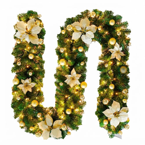 Christmas Rattan Door Wreath with Red & Gold Ribbon | Festive Wicker Front Door Hanger, Holiday Wall Decor
