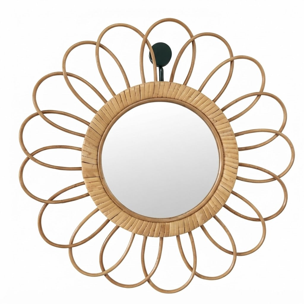 Handwoven Rattan Mirror | French Vintage Boho Decorative Wicker Mirror for Bedroom, Vanity & Home / B&B Decor