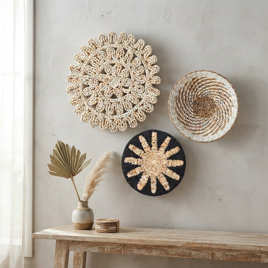 Wabi-Sabi Handwoven Rattan Wall Hanging | Boho Wicker Wall Decor for Living Room, Dining Room, Bedroom & Entryway