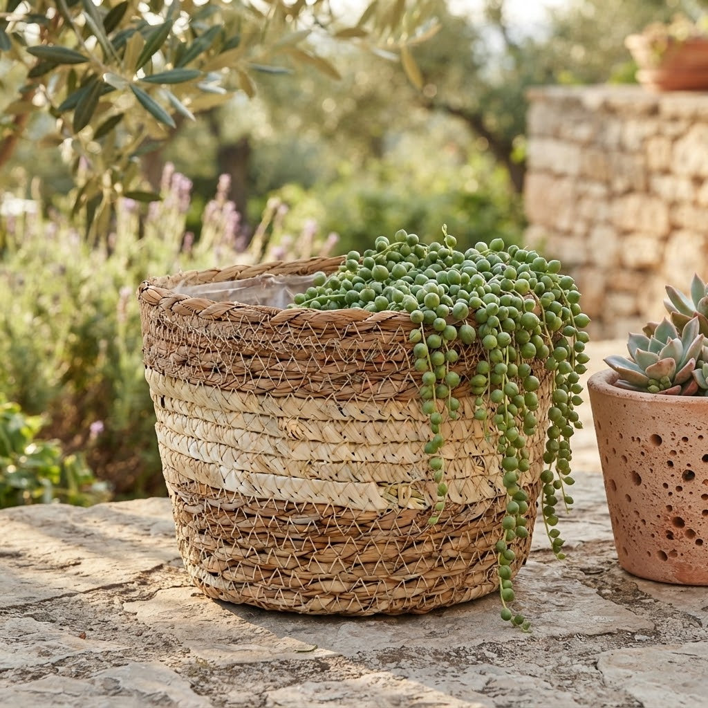 Nordic Rattan Hug-Bucket Flower Basket Planter | Handwoven Grass Pot Cover, Ins Boho Creative Plant Pot & Home Decor