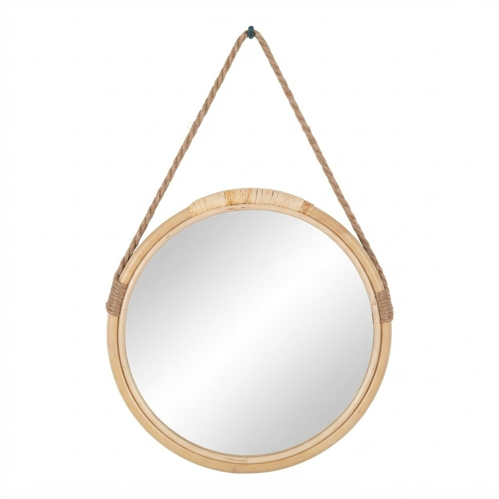 Handwoven Rattan Mirror | French Vintage Boho Decorative Wicker Mirror for Bedroom, Vanity & Home / B&B Decor