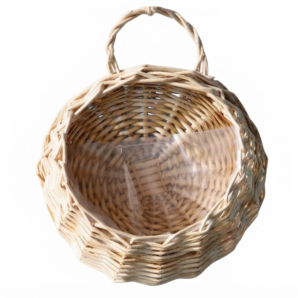 Farmhouse Woven Wall Hanging Planter Basket | Rattan & Seagrass Flower Pot Holder for Pothos, Succulents & Hanging Plants