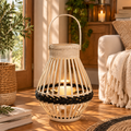 Handwoven Rattan Hanging Lantern Candle Holder | Boho Bamboo Wind Lamp for Dining Table, Balcony & Bed and Breakfast Decor