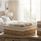 Woven Storage Box for Desk & Coffee Table | Handwoven Rattan Organizer Basket for Toys, Makeup, Snacks & Clutter Control