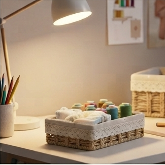 Woven Storage Box for Desk & Coffee Table | Handwoven Rattan Organizer Basket for Toys, Makeup, Snacks & Clutter Control