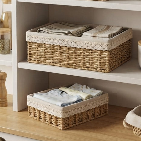 Woven Storage Box for Desk & Coffee Table | Handwoven Rattan Organizer Basket for Toys, Makeup, Snacks & Clutter Control