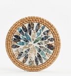 Handwoven Rattan Coasters with Shell Inlay | Natural Wicker Trivet & Placemat Set for Kitchen & Boho Table Decor