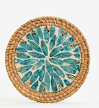 Handwoven Rattan Coasters with Shell Inlay | Natural Wicker Trivet & Placemat Set for Kitchen & Boho Table Decor