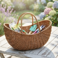 Handwoven Rattan Flower Basket with Handle | Wicker Fruit Basket & Floral Gift Basket for Weddings, Gifting & Home Decor