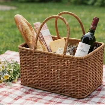 Handwoven Rattan Flower Basket with Handle | Wicker Fruit Basket & Floral Gift Basket for Weddings, Gifting & Home Decor