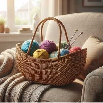 Handwoven Rattan Flower Basket with Handle | Wicker Fruit Basket & Floral Gift Basket for Weddings, Gifting & Home Decor