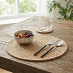 Handwoven Linen Grass Placemats | Natural Wicker Table Mats & Coaster Set for Kitchen Dining & Farmhouse Table Decor