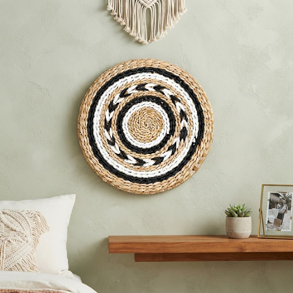 Round Boho Woven Wall Hanging | Handmade Seagrass Wall Decor, Bohemian Ins-Style Circular Wall Art for Living Room