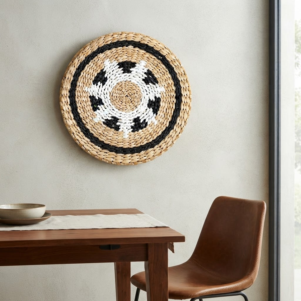 Round Boho Woven Wall Hanging | Handmade Seagrass Wall Decor, Bohemian Ins-Style Circular Wall Art for Living Room