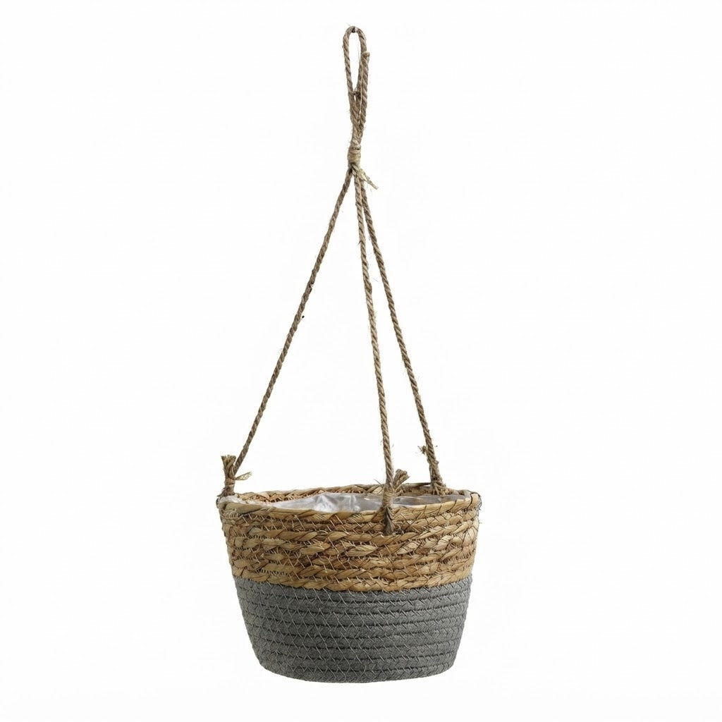Hanging Rattan Planter Basket with Rope | Handwoven Seagrass Wicker Flower Pot Holder for Indoor Plants & Balcony Decor