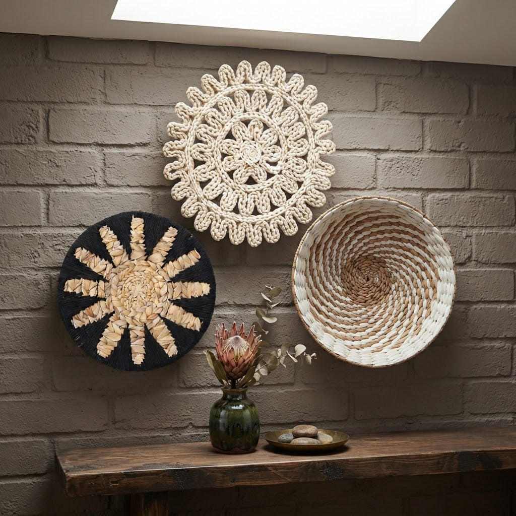 Wabi-Sabi Handwoven Rattan Wall Hanging | Boho Wicker Wall Decor for Living Room, Dining Room, Bedroom & Entryway