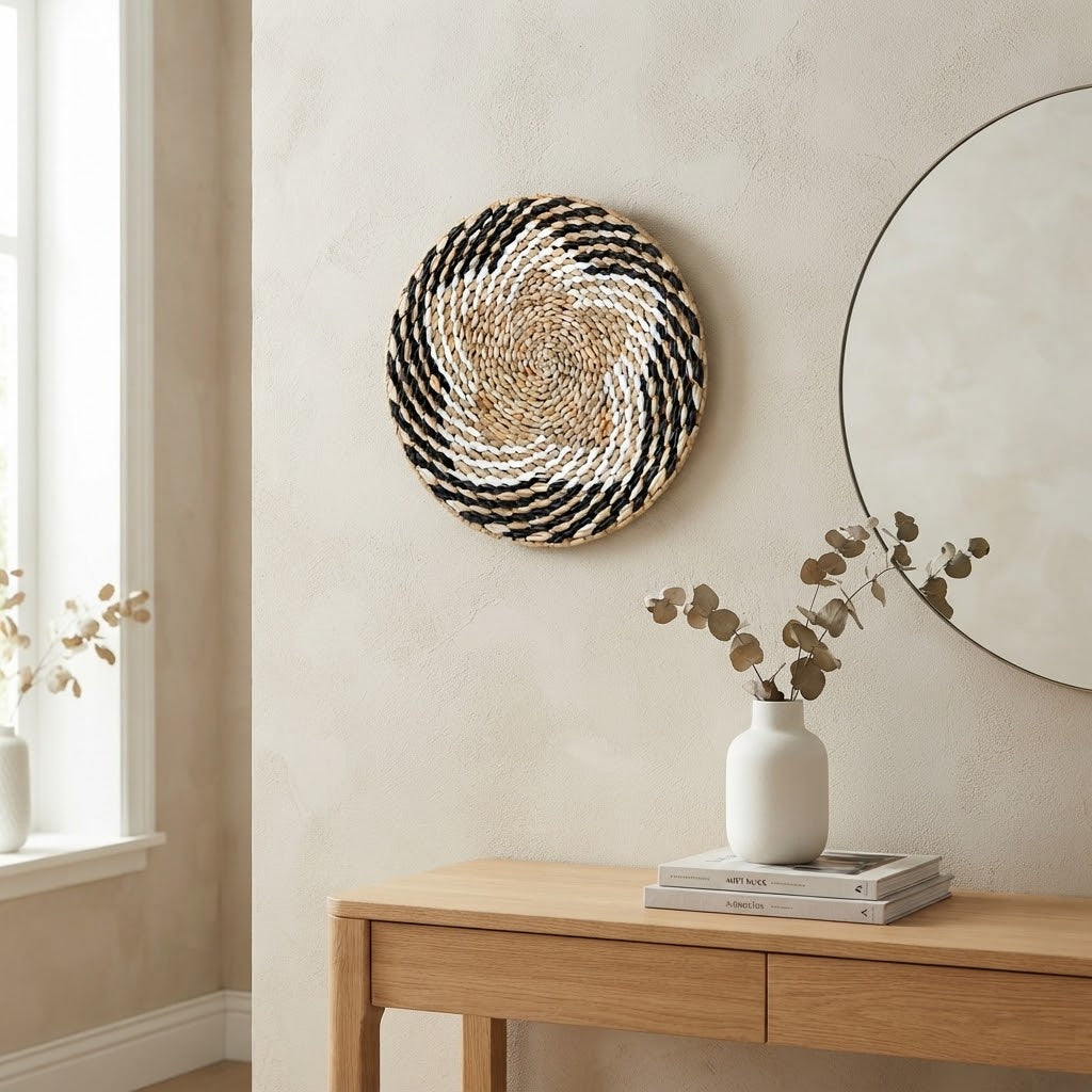 Round Boho Woven Wall Hanging | Handmade Seagrass Wall Decor, Bohemian Ins-Style Circular Wall Art for Living Room