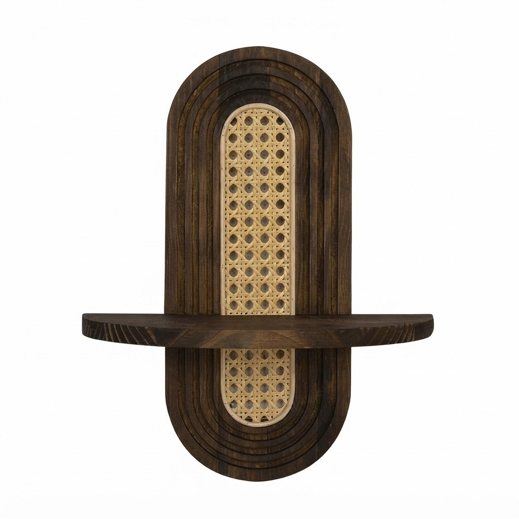 Vintage Mid-Century Rattan Wall Shelf | Handwoven Wicker Floating Shelf for Plants, Small Plant Display & Boho Wall Decor
