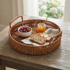 Handwoven Rattan Snack & Fruit Basket | Wicker Serving Basket for Bread, Cake, Tea, Snacks & Fruits in Living Room