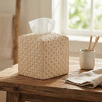 Handwoven Rattan Square Tissue Box Cover | Wicker Napkin & Tissue Dispenser Holder for Living Room, Coffee Table & Car