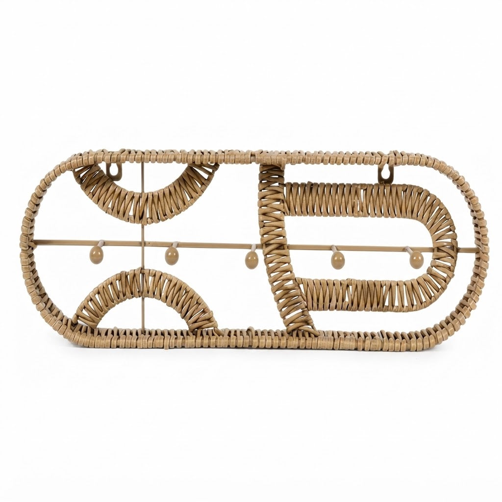 Handwoven Rattan Wall Shelf & Key Holder | Creative Wicker Wall Mounted Organizer for Bedroom, Living Room & Entryway